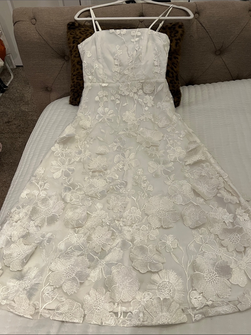 Lulu's Ivory Floral Appliqué Midi Dress